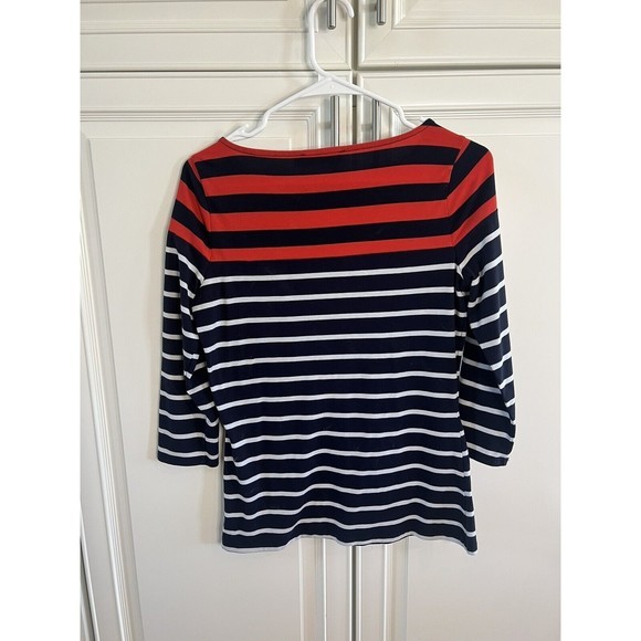 The Limited Size Small Navy‎ Blue/White/Red Striped Shirt 3 Quarter Sleeve - Picture 5 of 5